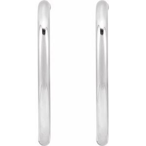 14K Yellow Or White Gold Or Sterling Silver Pair Friction Backs Included Polished Hollow Open Tube Hoop Earrings, Length 30 Mm, Thickness 2.5 Mm