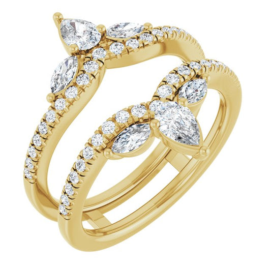 14K Yellow Gold Pear 4.7 X 3.1 Mm Polished 1 Ctw Natural Diamond Ring Guard, Size 7