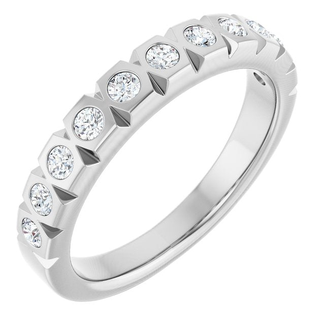 14K Yellow Or White Or Rose Gold Or Platinum Round 2Mm I1, G-H Polished 3/8 Ctw Natural Diamond Accented Matching Band, Size 7