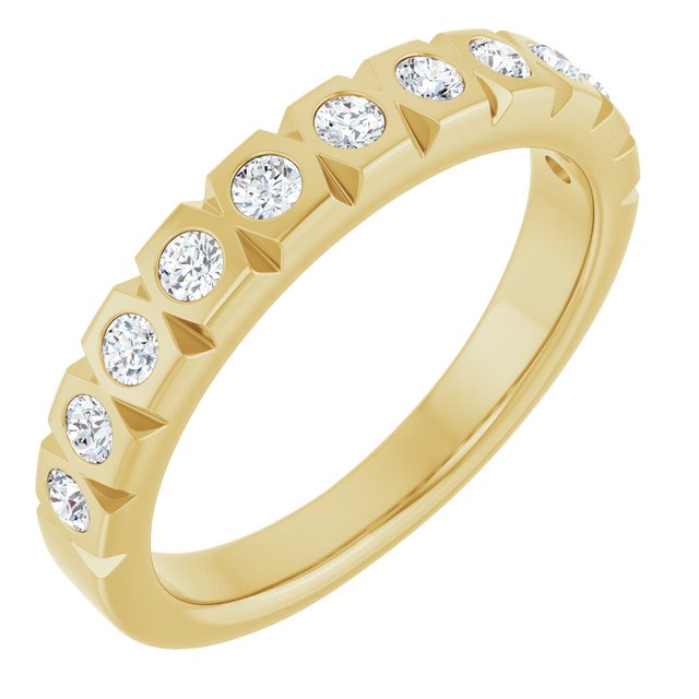 14K Yellow Or White Or Rose Gold Or Platinum Round 2Mm Si1-Si2, G-H Polished 3/8 Ctw Lab-Grown Diamond Accented Matching Band, Size 7