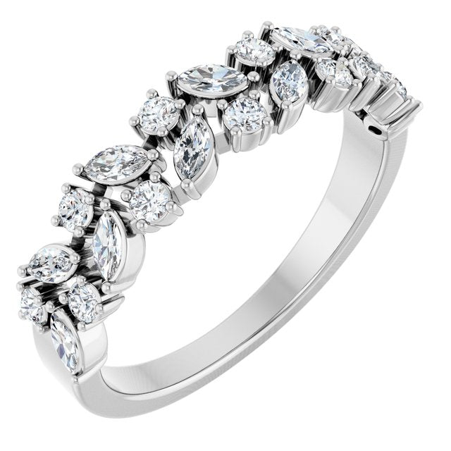 14K Yellow Or White Or Rose Gold Or Platinum Marquise 3 X 1.5 Mm  Si, G-H Polished 1/2 Ctw Lab-Grown Diamond Accented Matching Band, Size 7