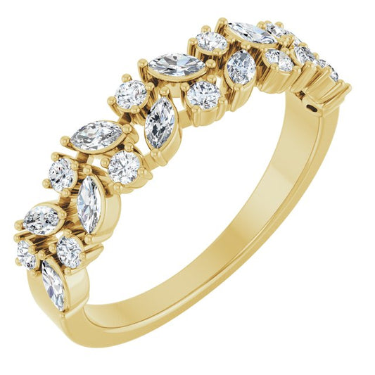 14K Yellow Or White Or Rose Gold Or Platinum Marquise 3 X 1.5 Mm  I1, G-H Polished 1/2 Ctw Natural Diamond Accented Matching Band, Size 7