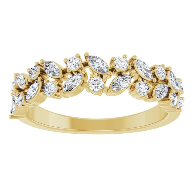 14K Yellow Or White Or Rose Gold Or Platinum Marquise 3 X 1.5 Mm  I1, G-H Polished 1/2 Ctw Natural Diamond Accented Matching Band, Size 7