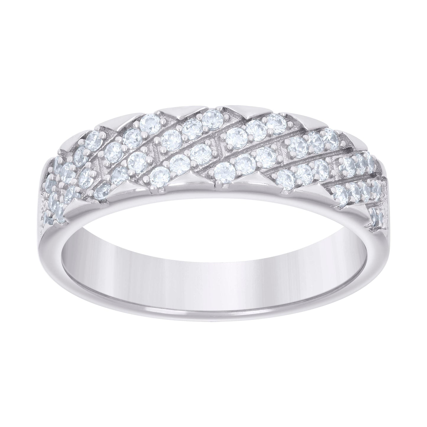 Sterling Silver Men's Cubic-Zirconia Fashion Bridal Anniversary Engagement Wedding Band Ring