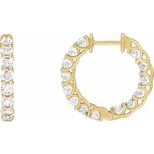 14K Yellow Gold Pair Round Shape 2.8Mm I1, Gh 2 1/5 Ctw Natural Diamond Inside-Outside Hoop Earrings, Length: 19.7 Mm, Thickness: 2.9 Mm