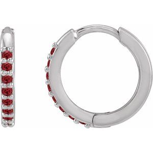 14K White Gold Each Round Shape 1.3 Mm Lab-Grown Ruby Hinged Hoop Earring, Length: 12.5 Mm, Thickness: 1.6 Mm