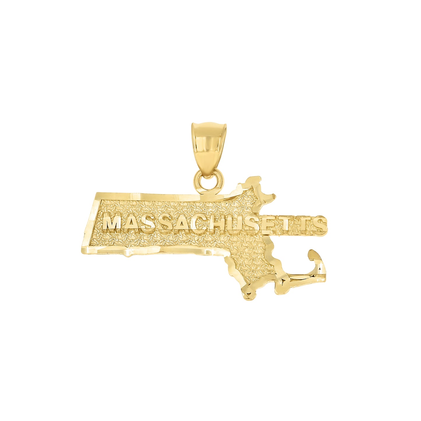 10K Yellow Gold Textured State Map Charm Pendant