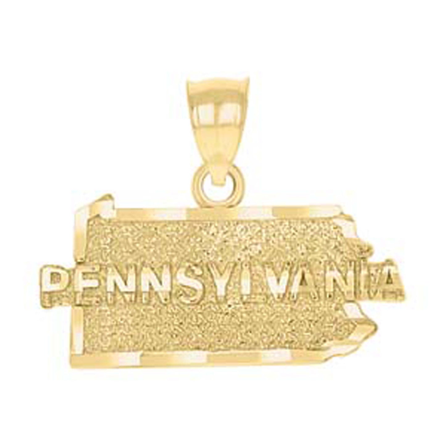 10K Yellow Gold Textured State Map Charm Pendant