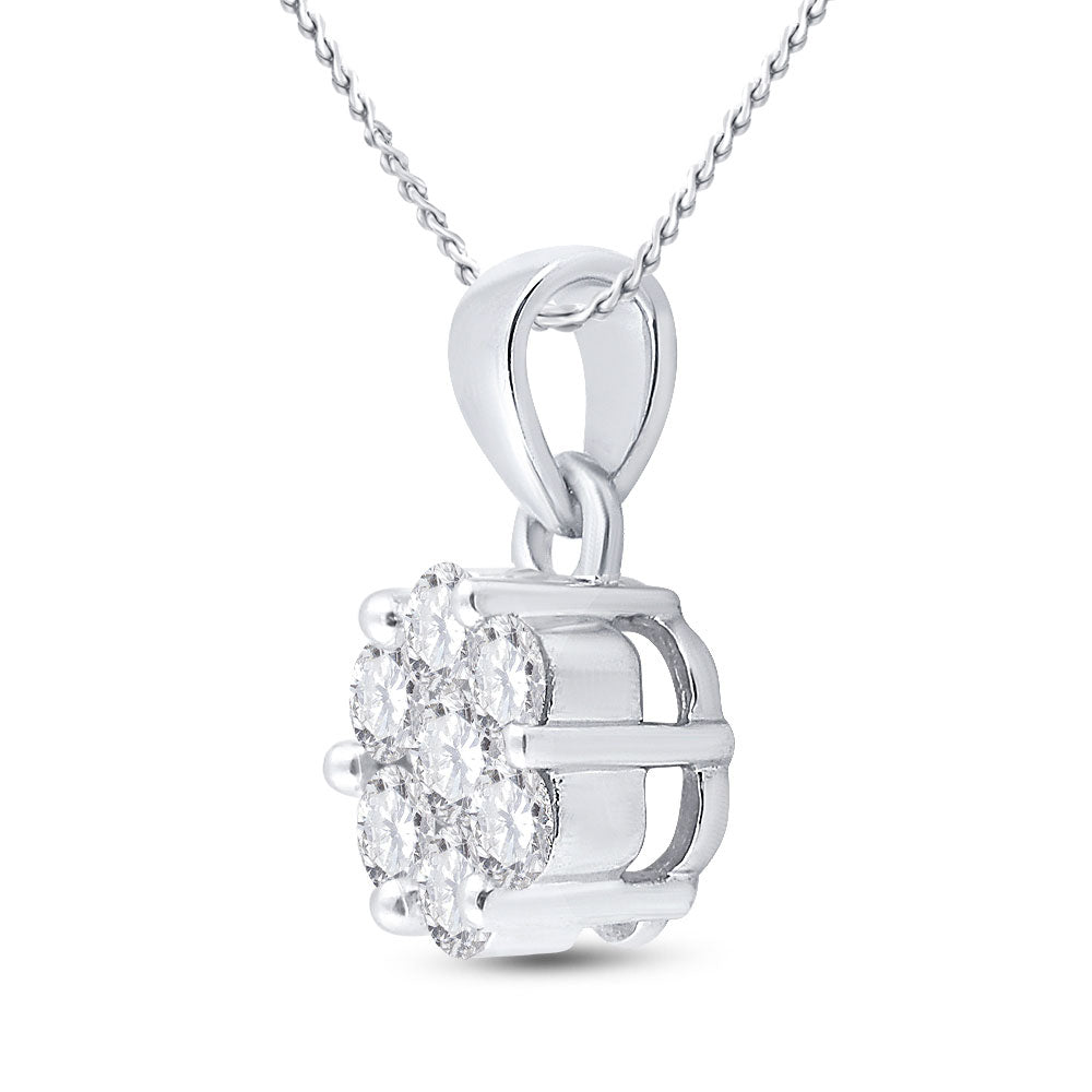 14K White Or Yellow Gold Womens Round Diamond Flower Cluster Pendant