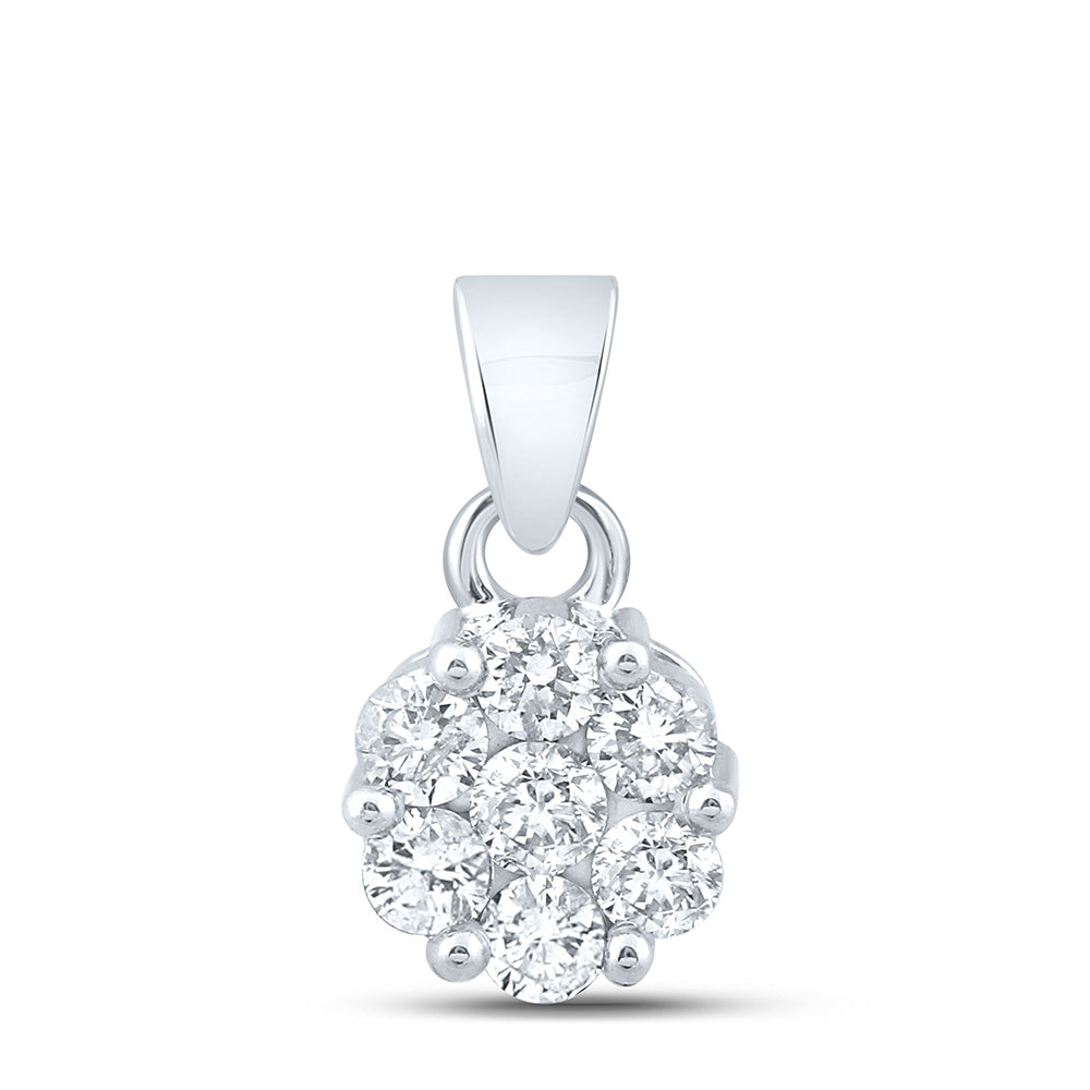 14K White Or Yellow Gold Womens Round Diamond Flower Cluster Pendant