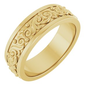 14K Yellow Gold 6.2 Mm Polished Scroll Patterned Band Size 7