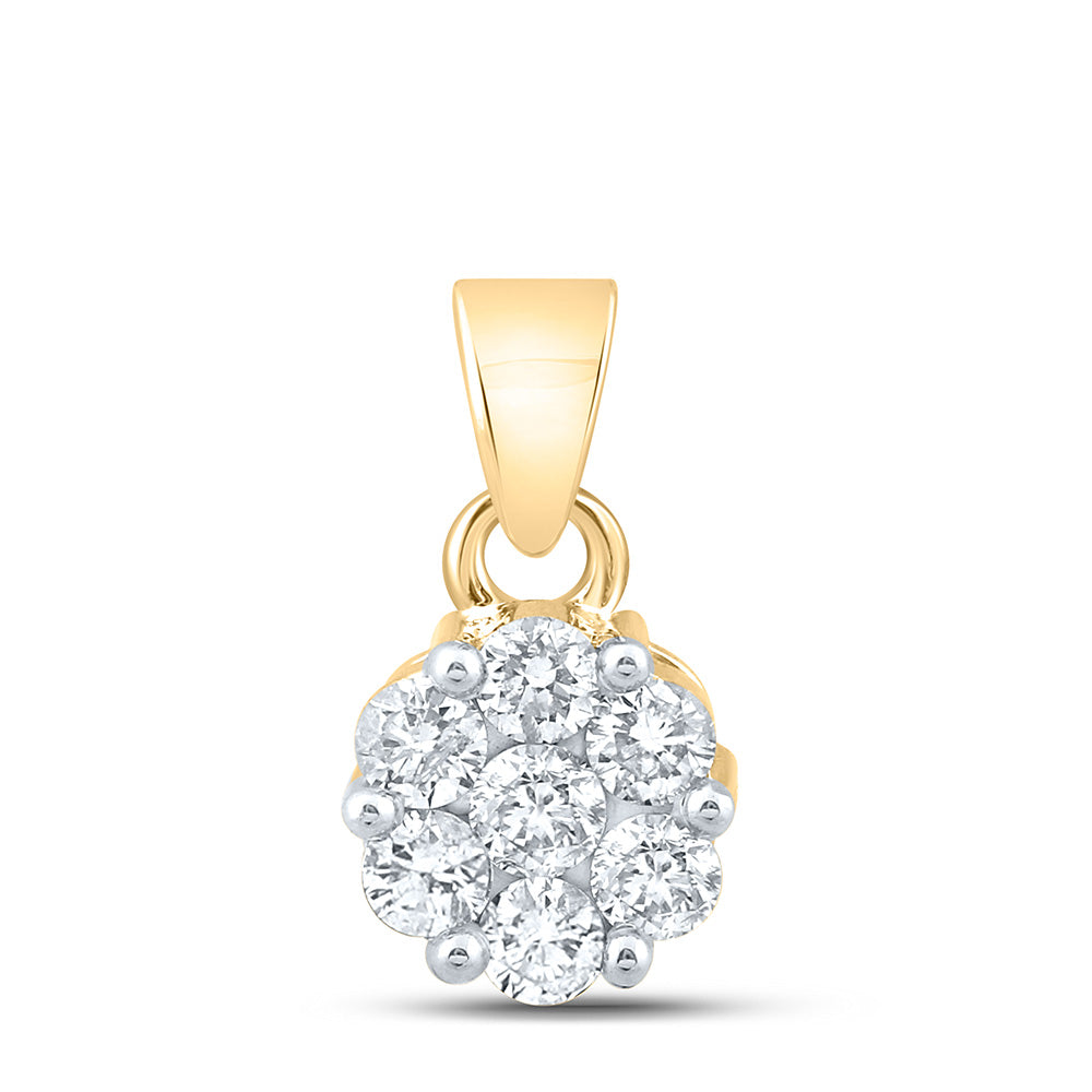 14K White Or Yellow Gold Womens Round Diamond Flower Cluster Pendant