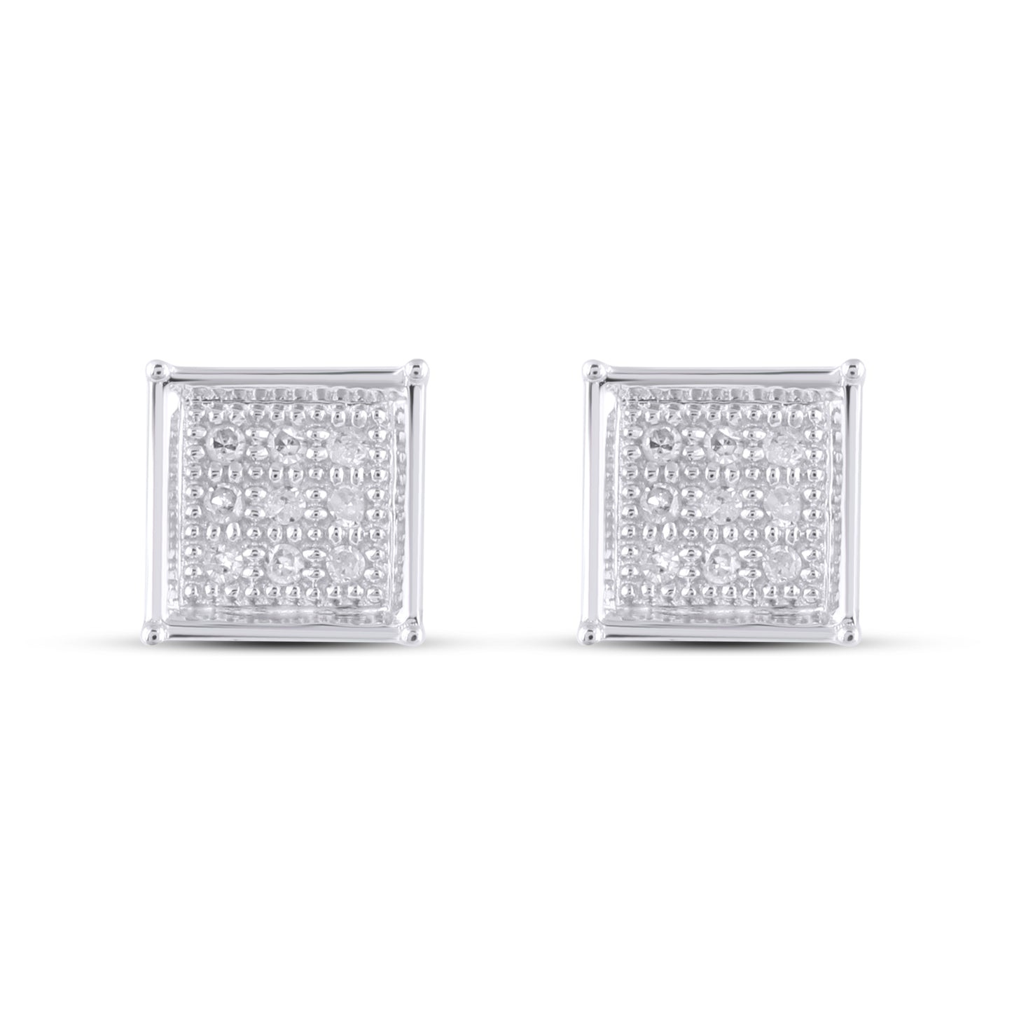 10K White Gold 0.05 Cttw Diamond Square Earrings