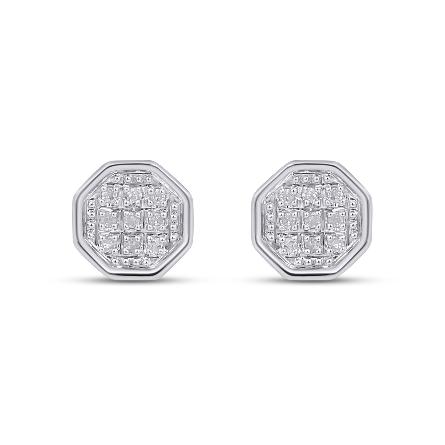 10K White Gold 0.05 Cttw Diamond "Hexagon" Earring