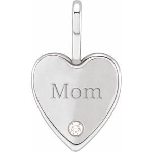 Sterling Silver Round 1.7 Mm G-H I1 .02 Ct Natural Diamond Engraved Mom Heart Charm Pendant