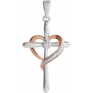 Sterling Silver 31 X 15.5 Mm Polished .006 Ctw Natural Diamond Heart And Cross Pendant