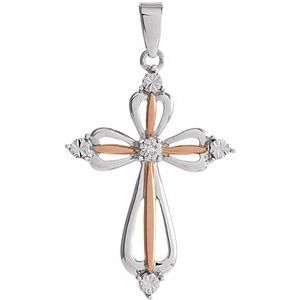 14K Rose Gold-Plated Sterling Silver .03 CT Natural Diamond Cross Pendant