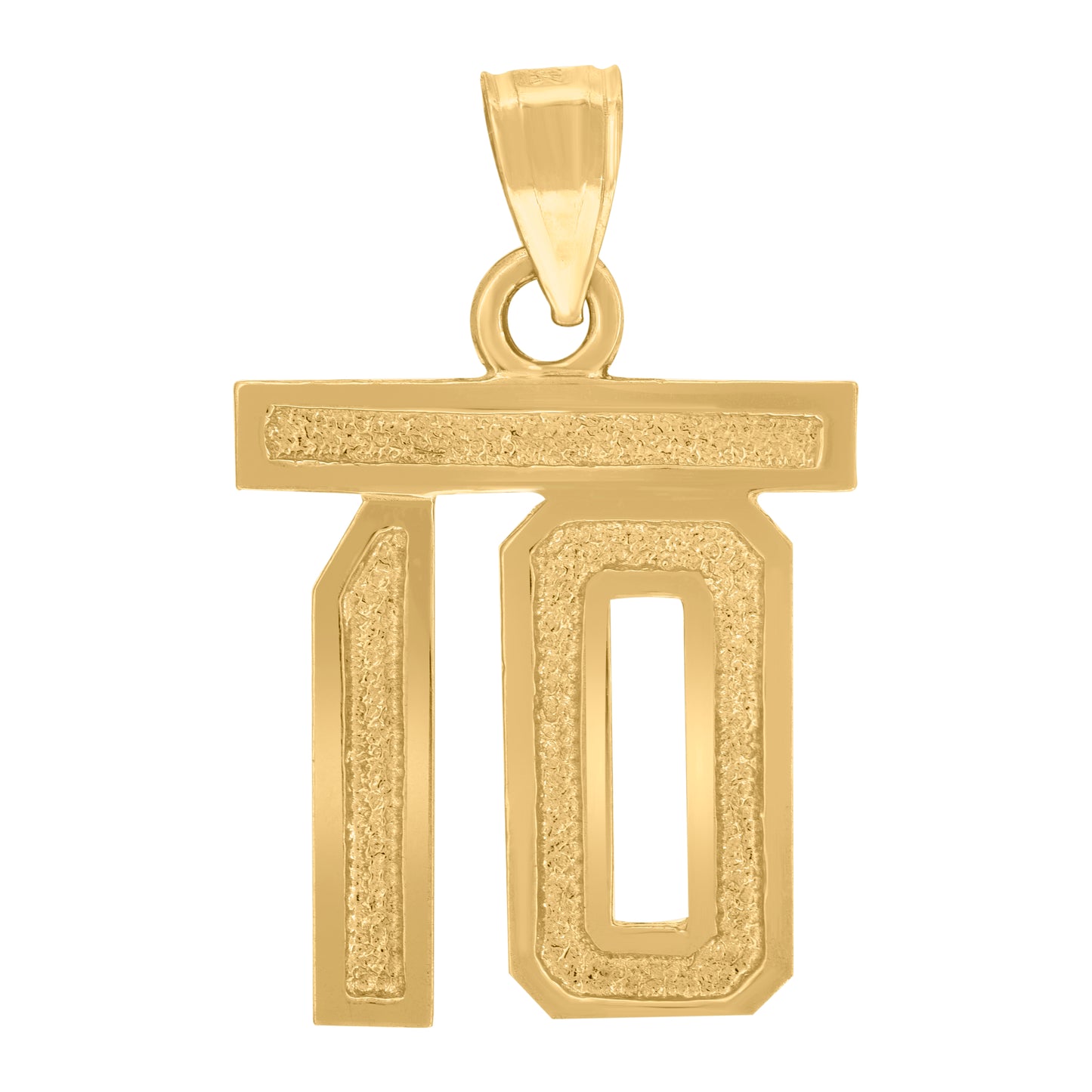 10K Yellow Gold Unisex Textured Number Charm Pendant