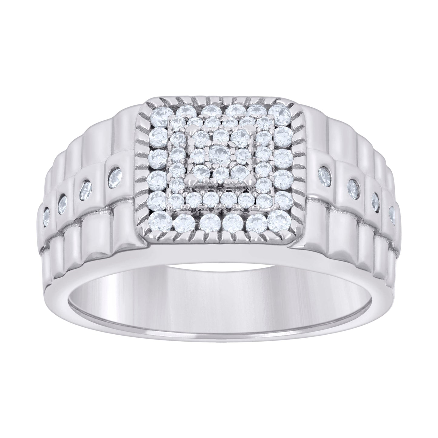 Sterling Silver Men's Cubic-Zirconia Fashion Bridal Anniversary Wedding Engagement Band Ring
