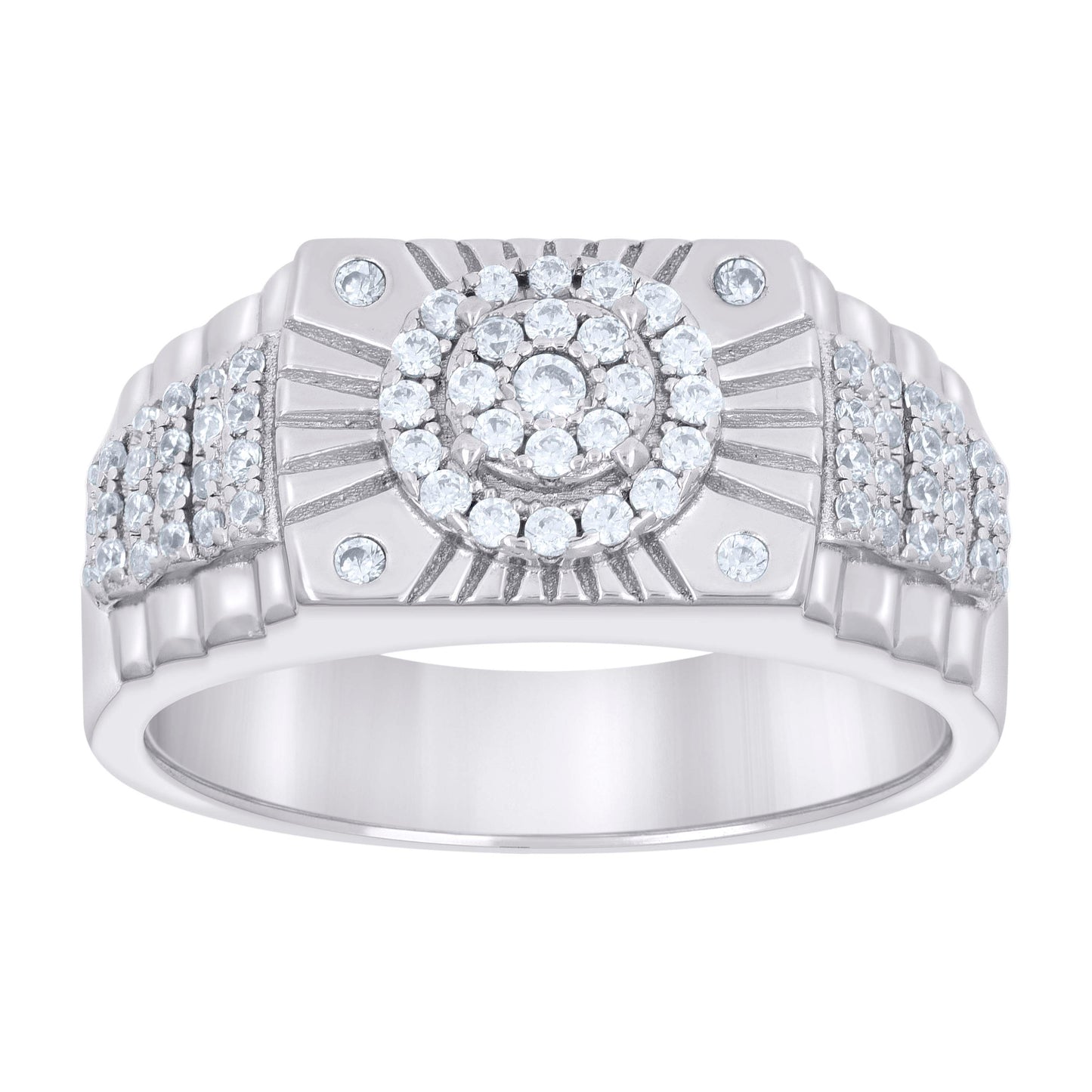 Sterling Silver Men's Cubic-Zirconia Fashion Bridal Anniversary Wedding Engagement Band Ring