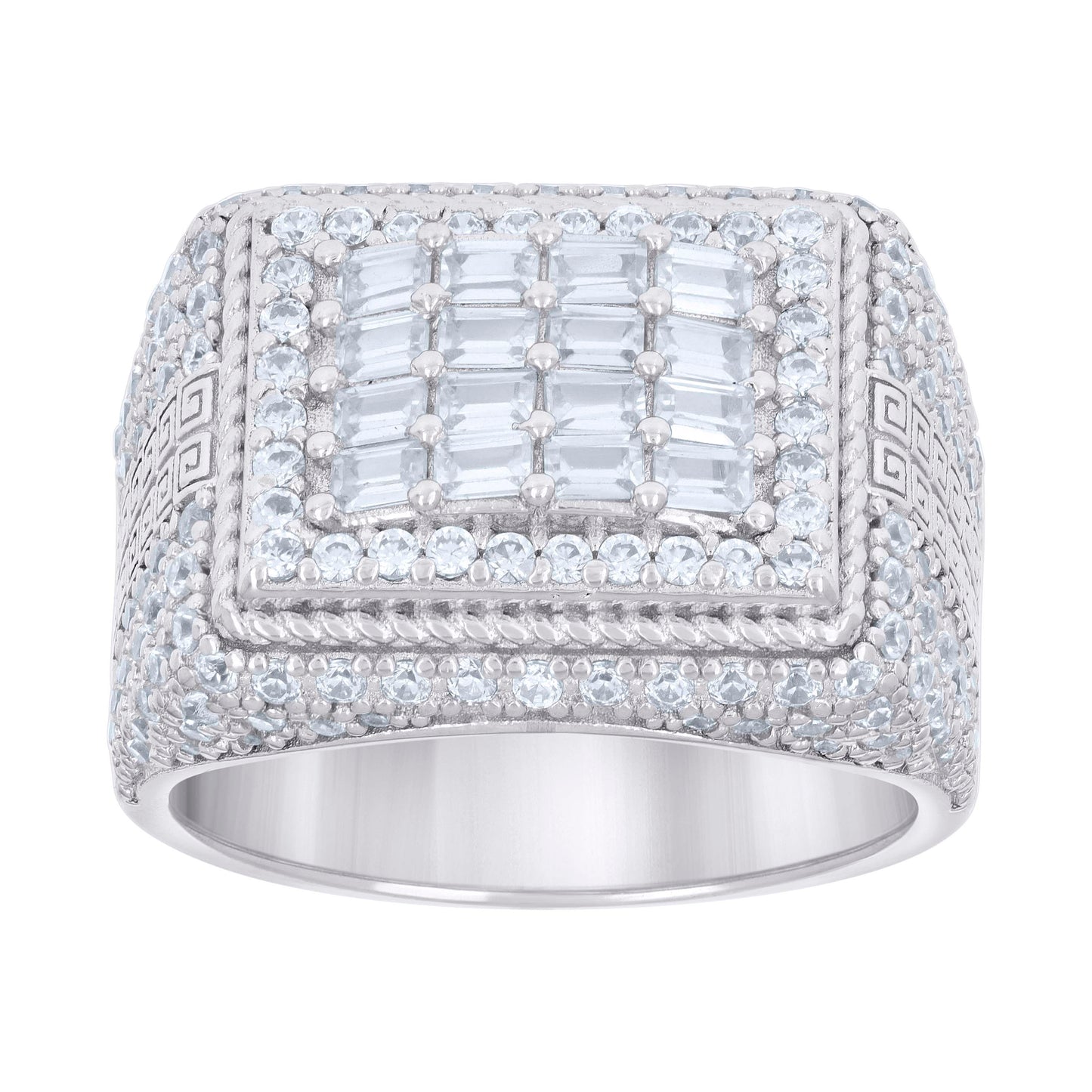 Sterling Silver Men's Baguette Round Cubic-Zirconia Fashion Bridal Anniversary Wedding Engagement Band Ring