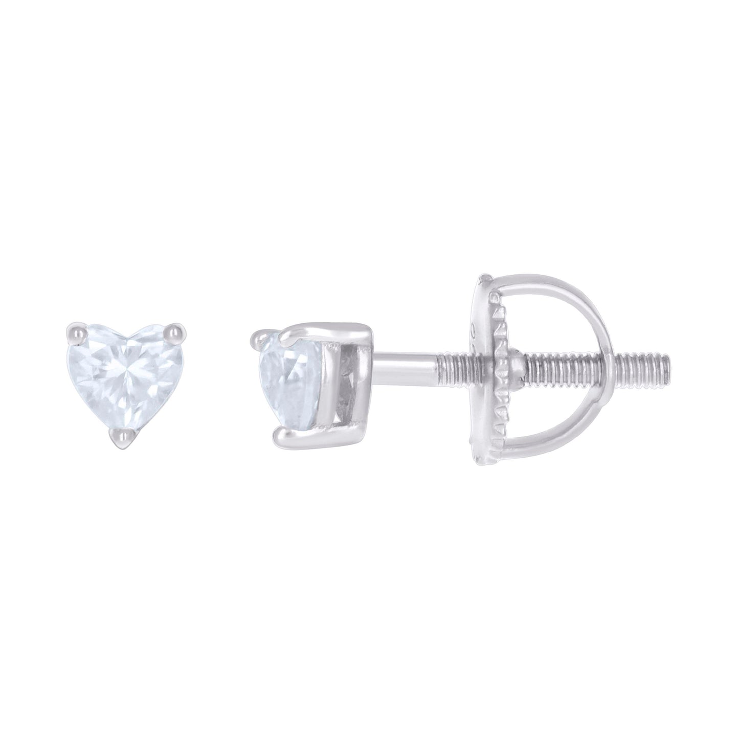 Sterling Silver Womens Heart Cubic-Zirconia Heart Stud Earrings