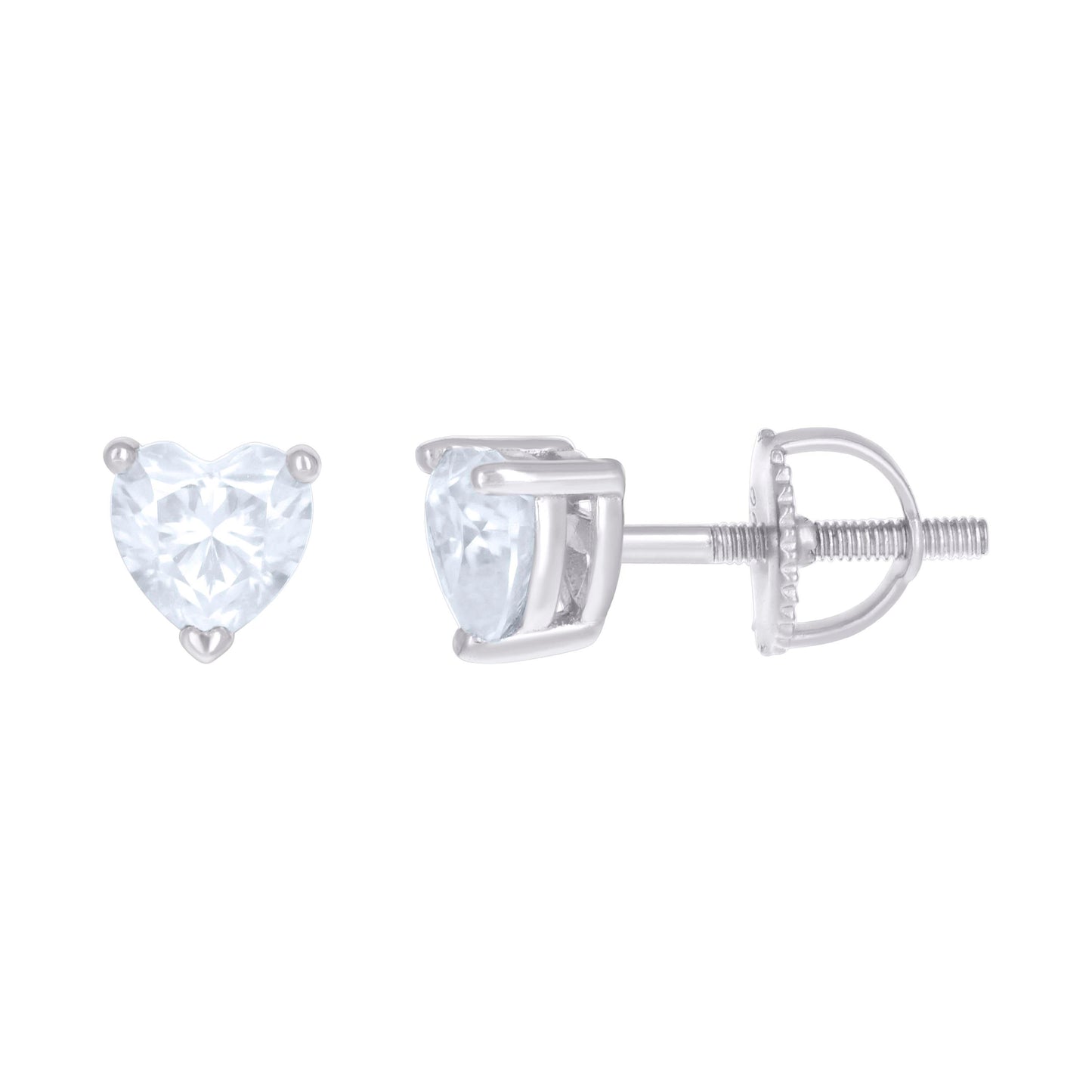 Sterling Silver Womens Heart Cubic-Zirconia Heart Stud Earrings