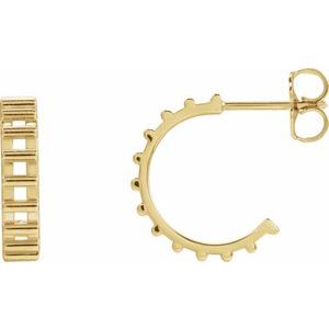 14K Yellow Gold Pair Deco Cutout Hoop Earrings, Length: 14.9 Mm, Thickness: 3.3 Mm