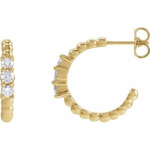 14K Yellow Gold Pair Round Shape I1, Gh 3/8 Ctw Natural Diamond Beaded Hoop Earrings, Length: 19.3 Mm, Thickness: 3.36 Mm