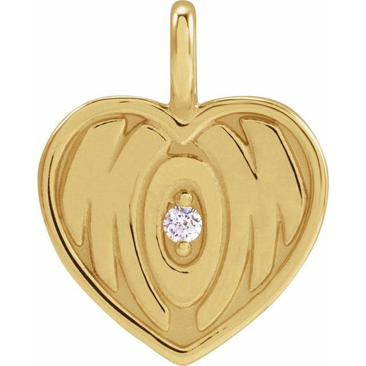 14K Yellow Gold Round  1.7Mm I1, G-H Polished .025 Ct Natural Diamond Engravable Mom Pendant