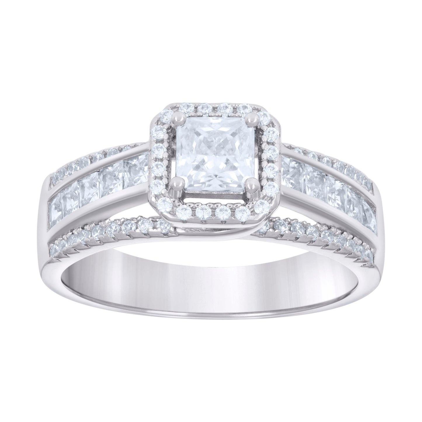 Sterling Silver Women's Princess-cut Round Cubic-Zirconia Fashion Bridal Anniversary Engagement Wedding Ring