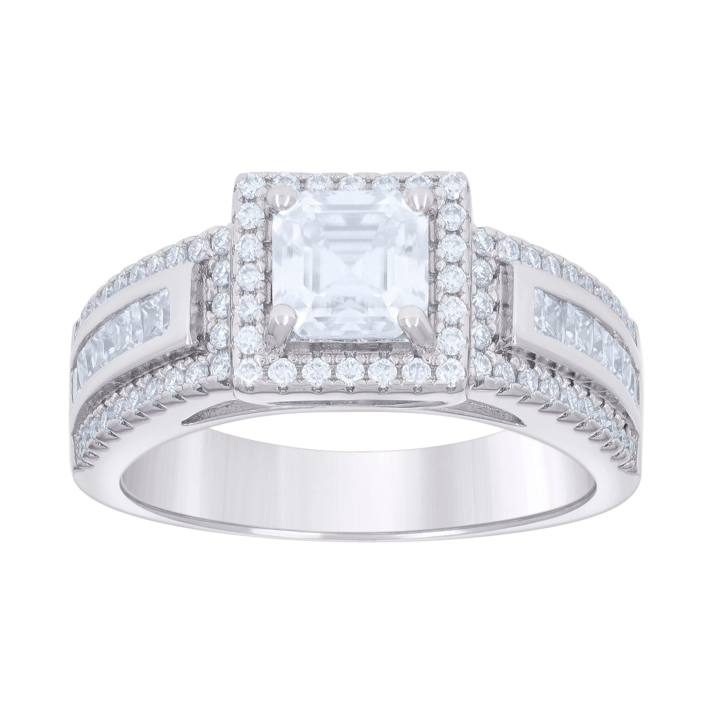 Sterling Silver Womens Princess-cut/Baguette Round Cubic-Zirconia Fashion Bridal Anniversary Engagement Wedding Ring Sizes 5 - 10