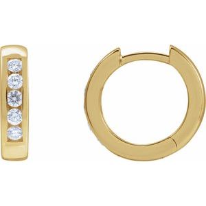 14K Yellow Gold Pair Round Shape 2Mm I1, Gh 1/3 Ctw Natural Diamond Channel-Set Hinged Hoop Earrings, Length: 14 Mm, Thickness: 3.5 Mm