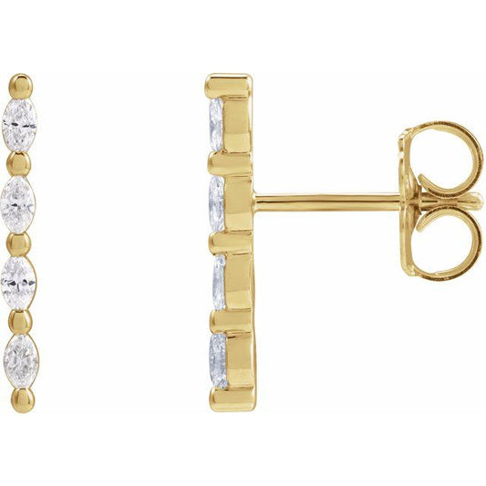 14K Yellow Gold Marquise 2.5 X 1.25 Mm Friction Polished 1/6 Ctw Natural Diamond Bar Earrings