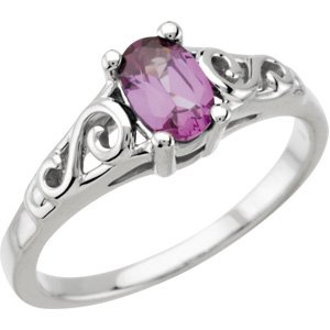 14K White Gold June Gift Box Not Included Polished Youth Ring With Imitation Birthstone Size 5