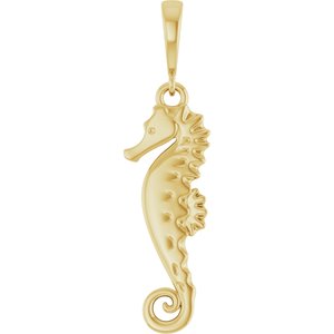 14K Yellow Gold 26.1 X 6.8 Mm Polished Seahorse Pendant