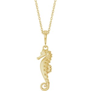 14K Yellow Gold 26.1 X 6.8 Mm 16-18 In Polished Seahorse Necklace