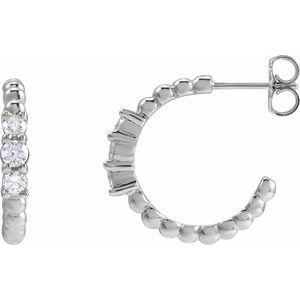 14K White Gold Pair Round Shape I1, Gh 3/8 Ctw Natural Diamond Beaded Hoop Earrings, Length: 19.3 Mm, Thickness: 3.36 Mm