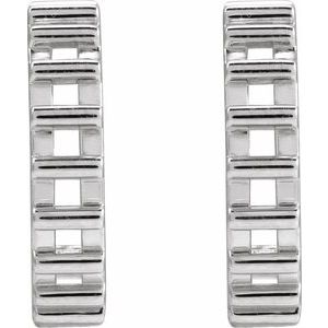 Sterling Silver Pair Deco Cutout Hoop Earrings, Length: 12.5 Mm, Thickness: 11.1 Mm