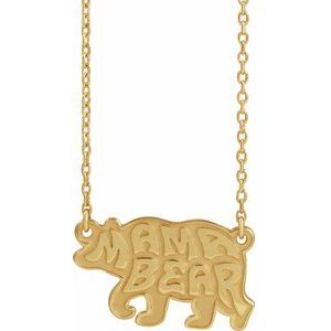 14K Yellow Gold 17 X 10 Mm 18 In Polished Mama Bear Necklace