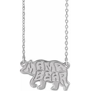 Sterling Silver 17 X 10 Mm 18 In Polished Mama Bear Necklace