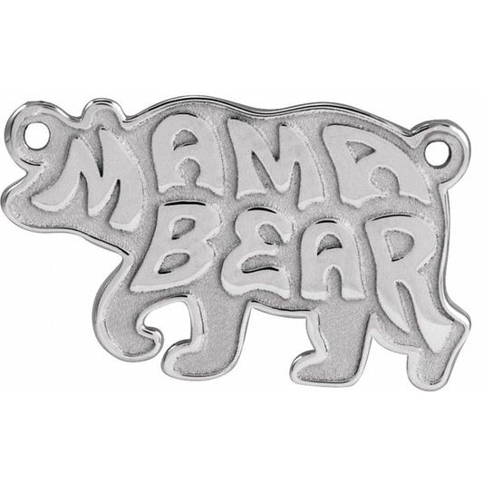 14K White Gold 17 X 10 Mm Polished Mama Bear Necklace Center