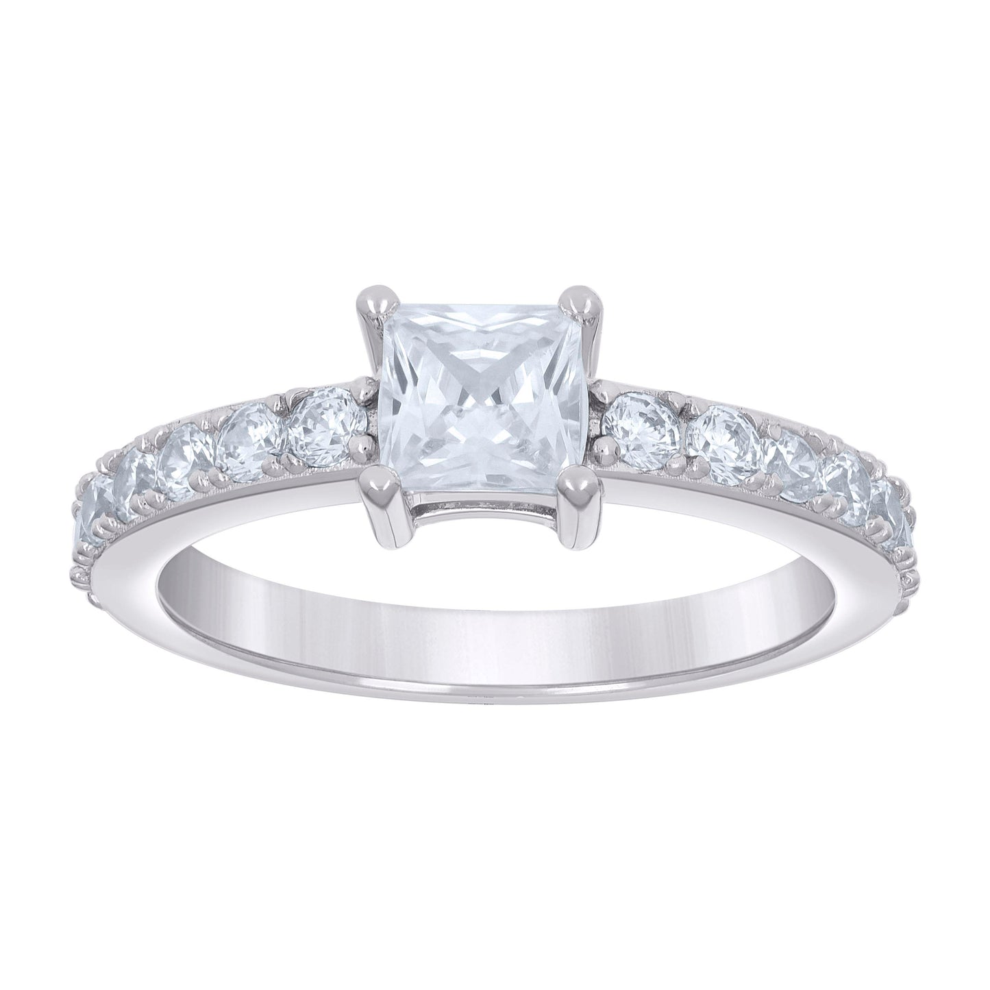 Sterling Silver Women's Princess-Cut Round Cubic-Zirconia Bridal Anniversary Engagement Wedding Ring