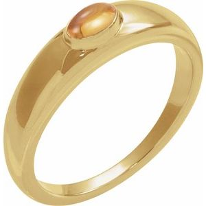 14K Yellow Gold  Oval 6 X 4 Mm Polished Natural Citrine Cabochon Petite Dome Ring Size 7