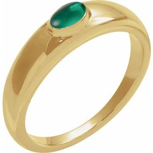 14K Yellow Gold  Oval 6 X 4 Mm Polished Natural Emerald Cabochon Petite Dome Ring Size 7