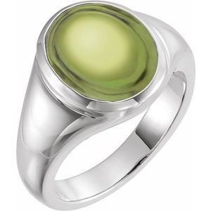 14K White Gold Natural Peridot Oval 10 X 8 Mm Polished Natural Peridot Ring Size 7