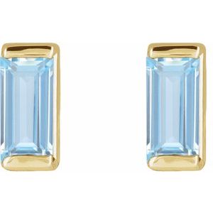 14K Yellow Gold Straight Baguette Shape 4 X 2 Mm Natural Aqua Sapphire Channel-Set Earring