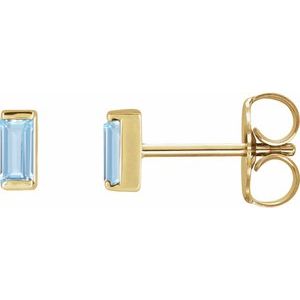 14K Yellow Gold Straight Baguette Shape 4 X 2 Mm Natural Aqua Sapphire Channel-Set Earring