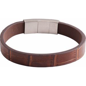 Stainless Steel  8.5 In 11 Mm Leather Cord Bracelet With Brushed Stainless Steel Clasp