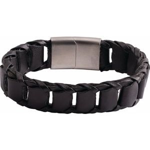 Stainless Steel  8.5 In 17 Mm Leather Cord Bracelet With Brushed Stainless Steel Clasp